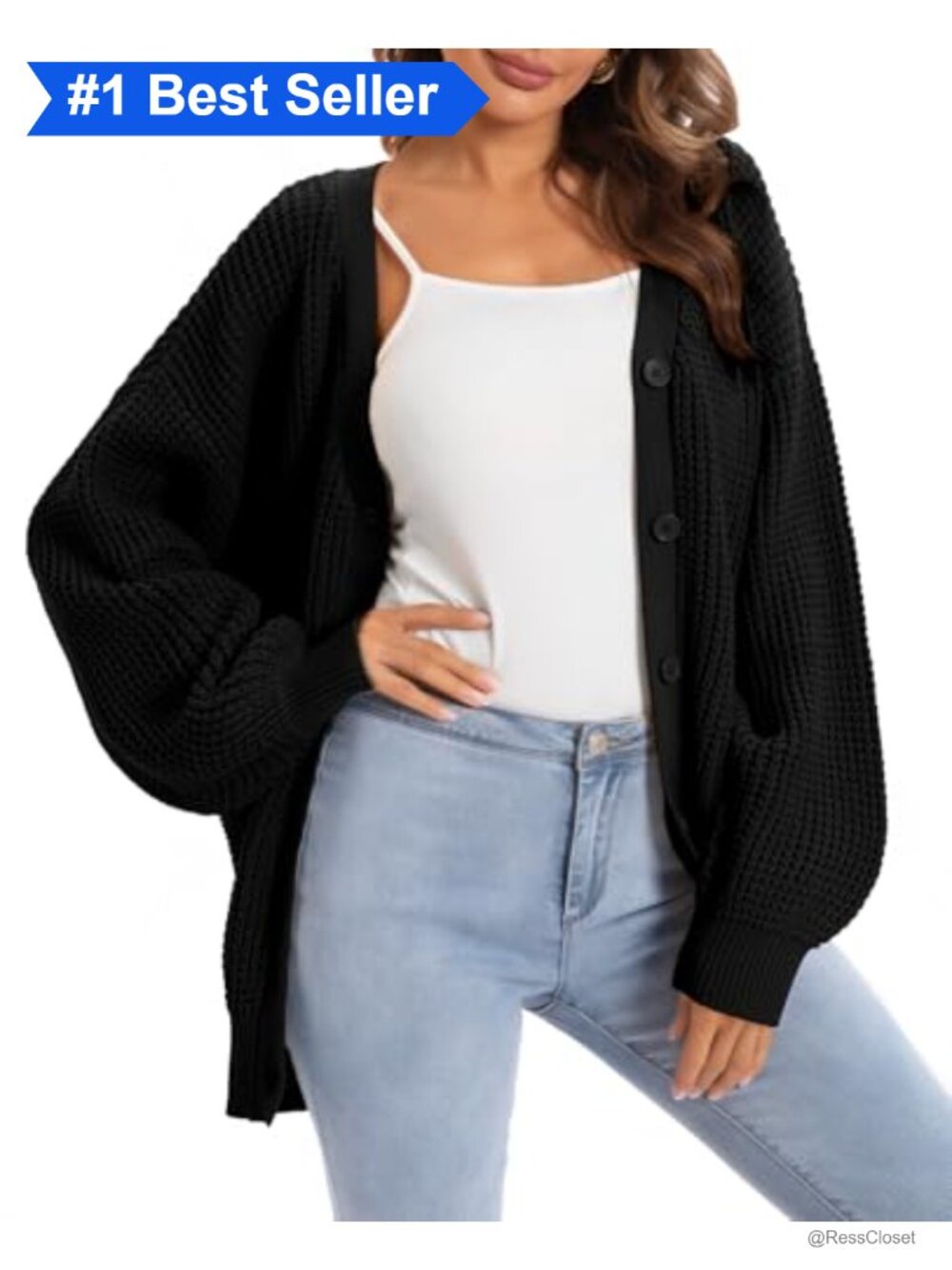 Oversized 100% Cotton Cardigan Sweater V-Neck Button Down Knit